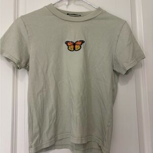 Brandy Melville Sage Tee with Orange Butterfly